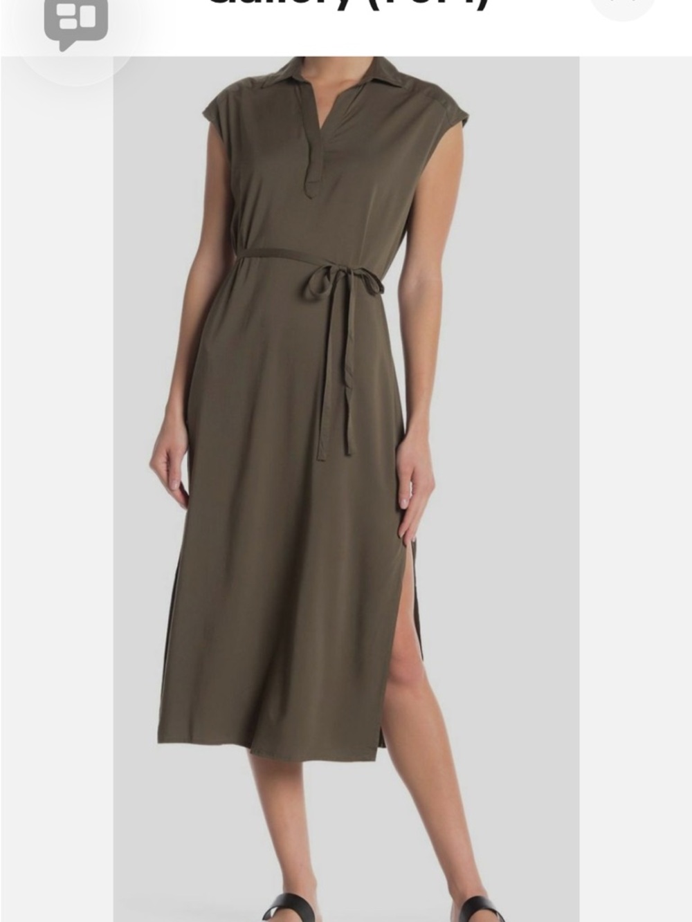 Susina EUC Olive Sleeveless Collared Midi Dress with Tie Waist